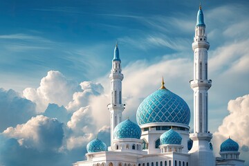 Mosque Architecture Against Cloudy Sky Background