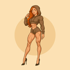 Fit Female Bodybuilder Posing in Stylish Apparel