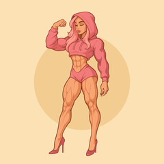 Strong Female Bodybuilder in Pink Outfit
