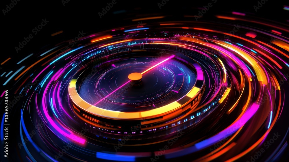 Leinwandbilder abstract speedometer dial with bright neon colors and a blurred needle, symbolizing acceleration and