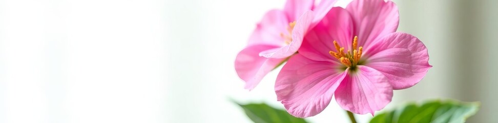 Close-up of Sweet William flower with pink petals and green leaves on white background, isolated, white background