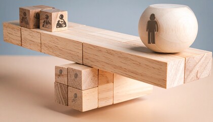 Equality concept Seesaw scale with wooden blocks

