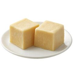 Isolated Two Cheese Cubes on Plate