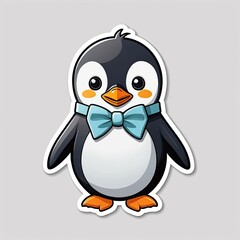 Cute Cartoon Penguin with Blue Bow Tie