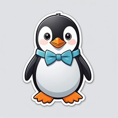 Obraz premium Cute Cartoon Penguin with Blue Bow Tie