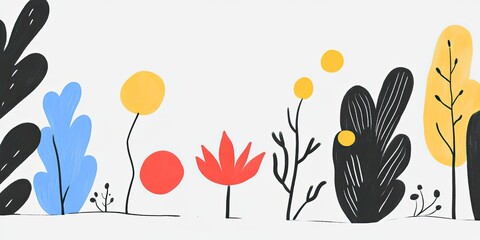 Playful Foliage Abstract Illustration of Colorful Plants and Trees.