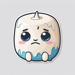 Cute Cartoon Sad Melting White Candle Character with Blue Drips