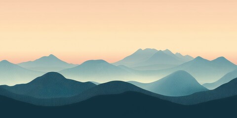 Misty Mountainscape Serene Layers in Blue and Orange with Calm Horizon.