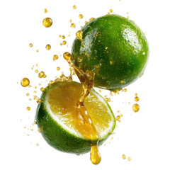  Squeezed Calamansi Half with Golden Citrus Juice on Transparent Background