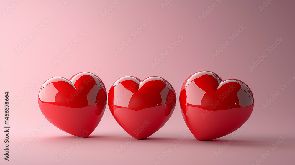 Fototapete valentine concept set 3d red heart object isolated on pink background for graphic decorate. 3d rende