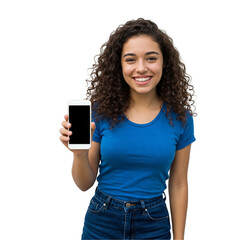 Fototapeta premium young girl holding mobile phone smiling