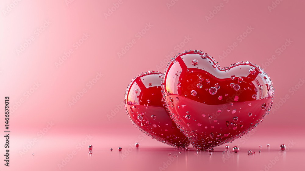 Poster valentine’s day concept with 3d red heart object on pink background, perfect for graphic design – 3d