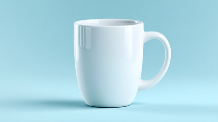 Obraz premium Minimal White Mug with Soft Shadow on Light Blue Background Perfect for Modern Design and Lifestyle Concepts
