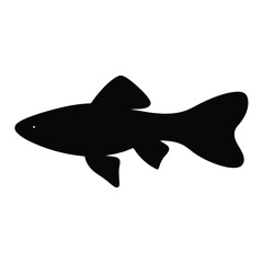 swordtail fish vector silhouette icon, black and white illustration of fish.
