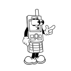 Retro character design of mobile phone suprised outline