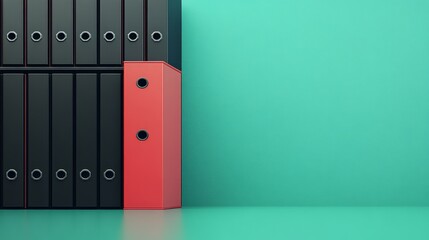 Stack Of Black And Red File Folders On Teal Background