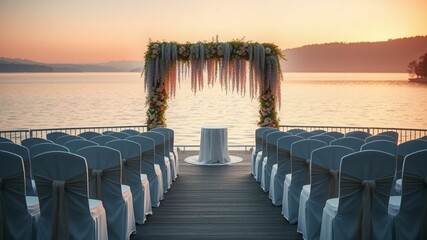Obraz premium sunset on the beach wedding table set for wedding
