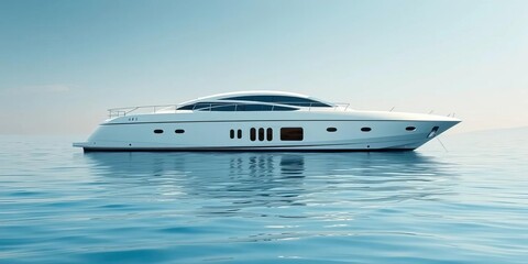 Sleek white yacht bobbing gently in calm harbor waters, vacation, white