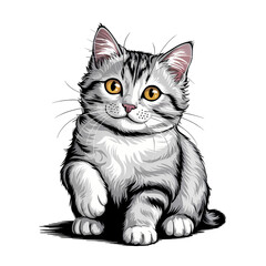 A vibrant digital painting portrays a striking american curl cat, PNG Transparant