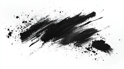 Abstract black in splash, paint, brush strokes, stain grunge isolated on white background, Japanese style