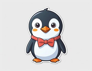 Obraz premium Cute Pixel Art Penguin Wearing a Red Bow Tie