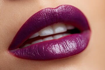 Obraz premium Purple Lipstick on Woman Lips