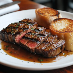 meat with side dish served
