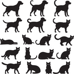 Obraz premium Mystic Black Cat Moon SceneCurious Kitten Silhouette VectorFluffy Cat Sitting Pose ArtCat Playing with Butterfly DesignStylized Cat Face Line Ar
