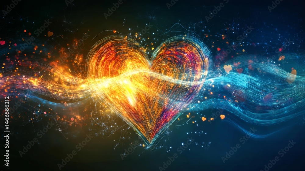 Poster a creative visualization of heart waves morphing into abstract shapes, representing the life force a