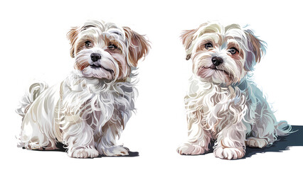 A vibrant digital painting portrays a striking Maltese dog