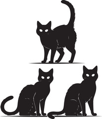 Obraz premium Mystic Black Cat Moon SceneCurious Kitten Silhouette VectorFluffy Cat Sitting Pose ArtCat Playing with Butterfly DesignStylized Cat Face Line Ar