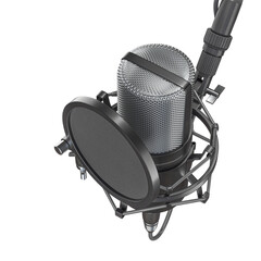 Studio condenser microphone with pop filter isolated on transparent background 3d