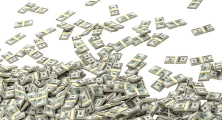 Stacks of one hundred us dollar bills  isolated background
