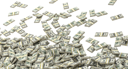 Stacks of one hundred us dollar bills  isolated background