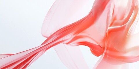 Flowing Coral Ethereal Silk in Motion on White Backdrop.