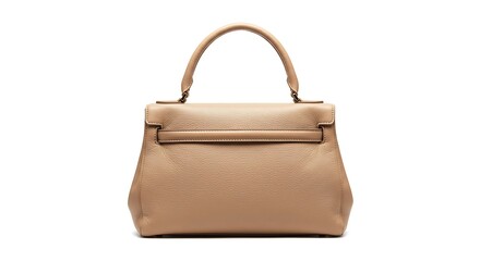 Elegant Beige Leather Handbag, Back View Studio Shot