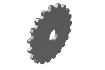 Gray Metal Sprocket with Teeth and Central Bore Industrial Steel Sprocket Wheel for Chain Drives and Power Transmission Machinery Component: Cogwheel Designed for Roller Chains on a PNG Transparent