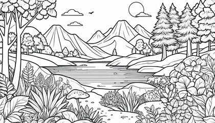 Obraz premium Monochrome Landscape Drawing of Mountains and Lake