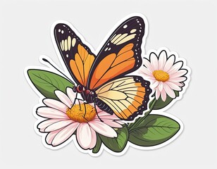 Obraz premium Orange Butterfly on White Daisies