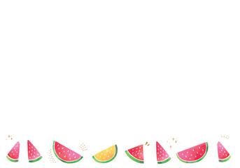 水彩のスイカのイラストを並べたフレーム