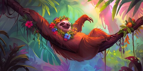 Relaxing Floral Sloth