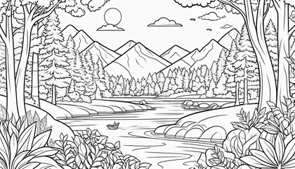 Obraz premium Peaceful Mountain River Landscape Illustration