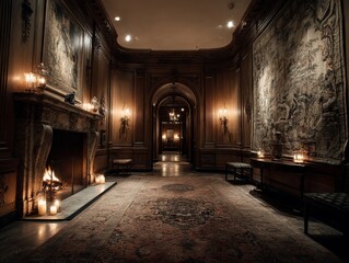 Fototapeta premium Elegant, dimly lit hallway with antique decor