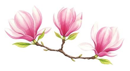 Fototapeta premium Magnolia blossoms on branch watercolor illustration