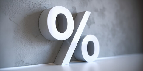 White percentage symbol against gray textured background, showcasing a simple yet effective design for discount or sale promotions