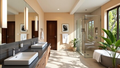 Fototapeta premium Modern bathroom design inspiration home interior photography contemporary aesthetic natural light