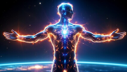 Ethereal human silhouette embracing spiritual freedom