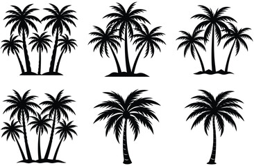 A tropical beach scene shows a set of palm tree silhouettes against a summer sky, evoking island vacation vibes with nature's coastal landscape