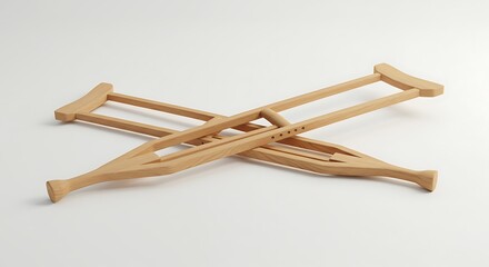 Pair of Wooden Crutches Crossed on White Background