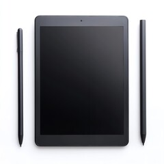 Tablet and stylus digital art tools for designers artists and creatives on white background for design work
